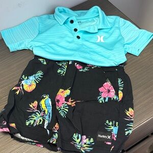 Hurley Turquoise Polo and Black Floral Shorts